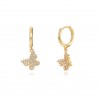 Pendientes Aro Mariposa - 11+10 mm  - Circonita - Bañado Oro y Plata Rodiada