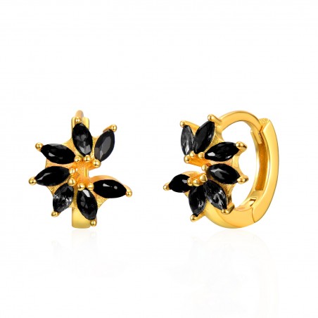 Pendientes Aro Negra 9.5 mm Flor