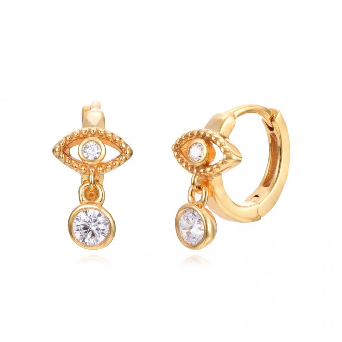 Pendientes Aro Ojo - 11 mm - Circonita - Bañado Oro y Plata Rodiada