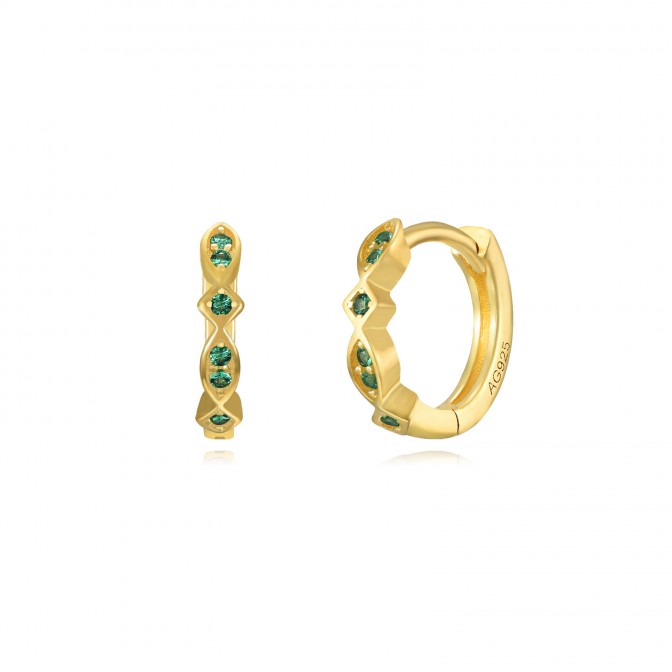 Pendientes Aro Rombo Hoja - Circonita Blanca - 11 mm - Bañado Oro y Plata Rodiada