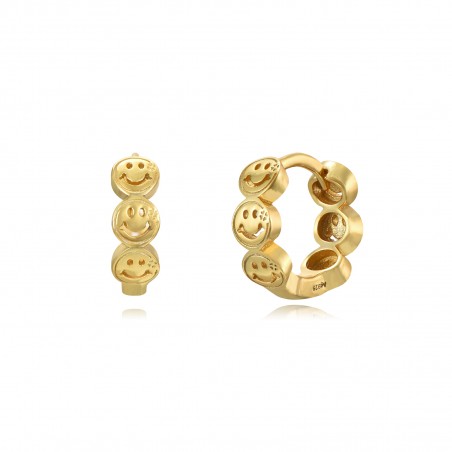 Pendientes Aro Smiley - 11 mm - Bañada Oro y Plata Rodiada