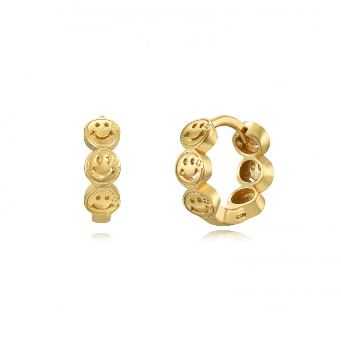 Pendientes Aro Smiley - 11 mm - Bañada Oro y Plata Rodiada 2