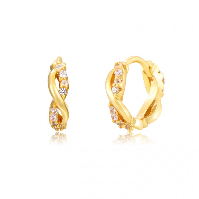 Pendientes Aro Trenzado - Circonita - 11mm - Plata Bañado Oro y Plata Rodiada