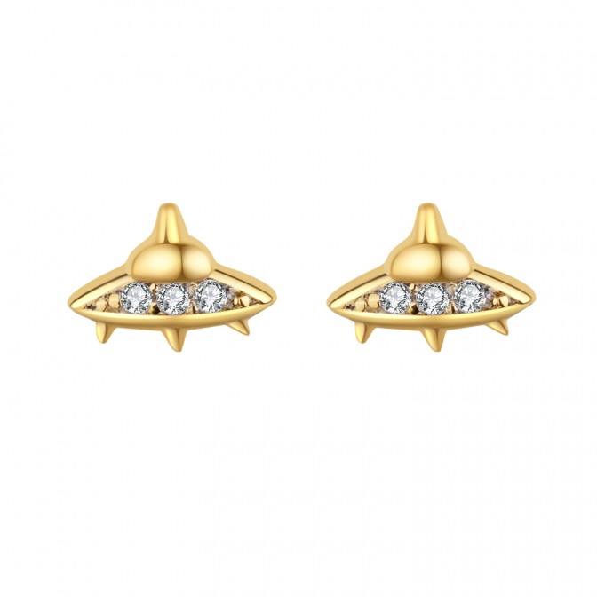 Pendientes Astronave - Circonita - 5*6 mm - Plata Bañado Oro y Plata Rodiada