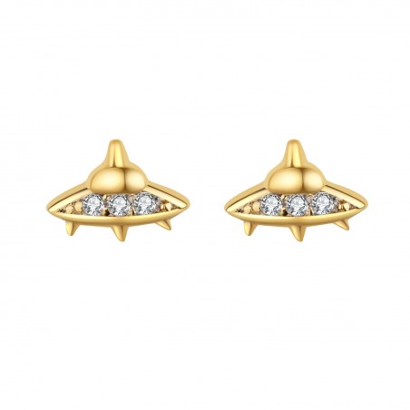 Pendientes Astronave - Circonita - 5*6 mm - Plata Bañado Oro y Plata Rodiada