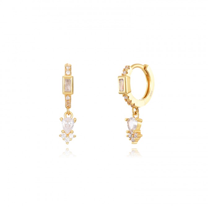 Pendientes Baguette Circonita - 12 + 6 mm - Bañada Oro Y Plata Rodiada 2