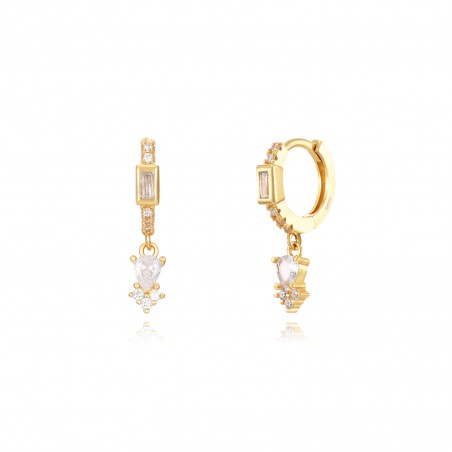 Pendientes Baguette Circonita - 12 + 6 mm - Bañada Oro Y Plata Rodiada
