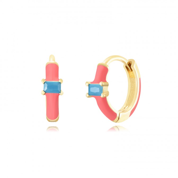 Pendientes Baguette Circonita - Enamel - 12 mm - Bañada Oro