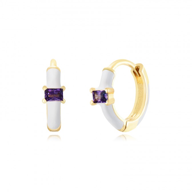 Pendientes Baguette Circonita - Enamel - 12 mm - Bañada Oro 2