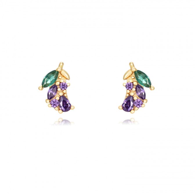 Pendientes Berenjena - Circonita - 10 mm - Bañado Oro y Plata Rodiada