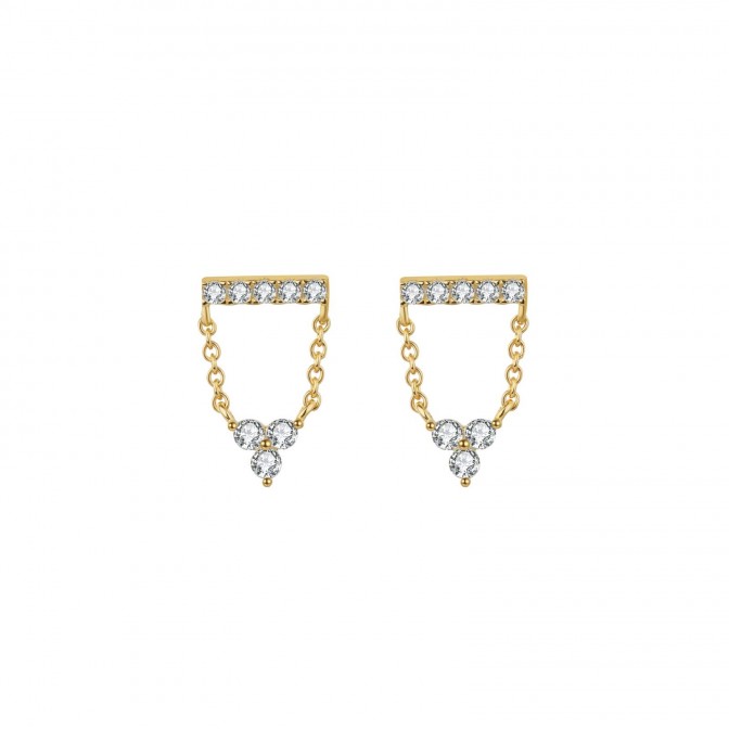 Pendientes Cadena - Circonita - 14*9 mm - Plata Bañado Oro y Plata Rodiada