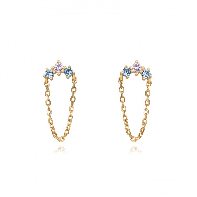 Pendientes Cadena - Circonita multi - 7,5 mm - Bañada Oro y Plata Rodiada