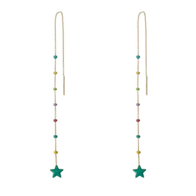 Pendientes Cadena Estrella - 15,5 cm - Enamel Multi - Bañado Oro y Plata Rodiada