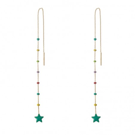 Pendientes Cadena Estrella - 15,5 cm - Enamel Multi - Bañado Oro y Plata Rodiada