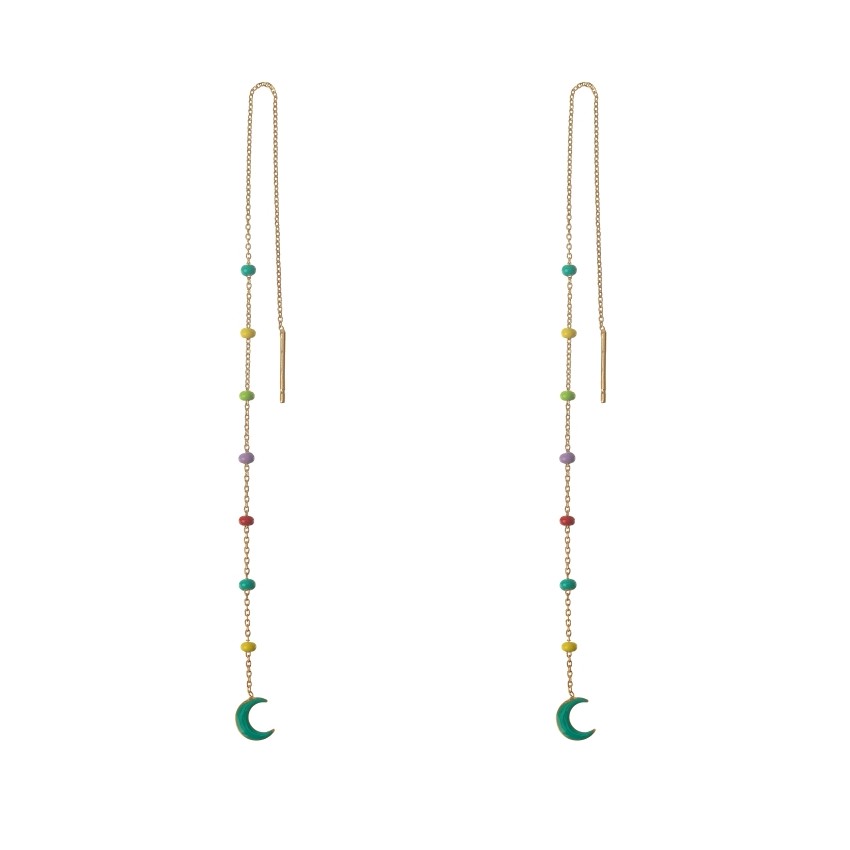 Pendientes Cadena Luna - 15,5 cm - Enamel Multi - Bañado Oro y Plata Rodiada