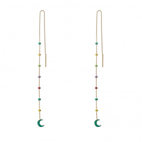 Pendientes Cadena Luna - 15,5 cm - Enamel Multi - Bañado Oro y Plata Rodiada