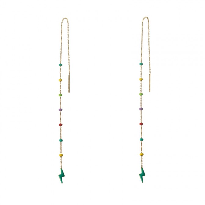 Pendientes Cadena Rayo - 16 cm - Enamel Multi - Bañado Oro y Plata Rodiada