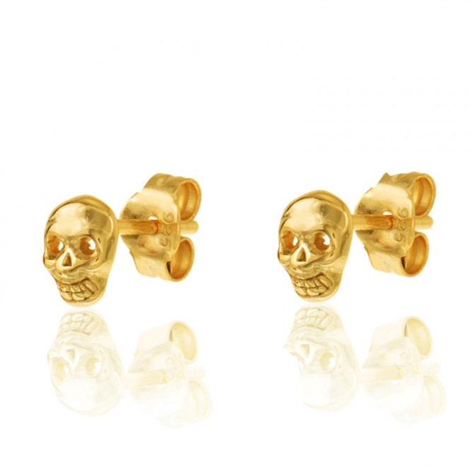 Pendientes Calavera - 6 mm - Bañado Oro y Plata Rodiada