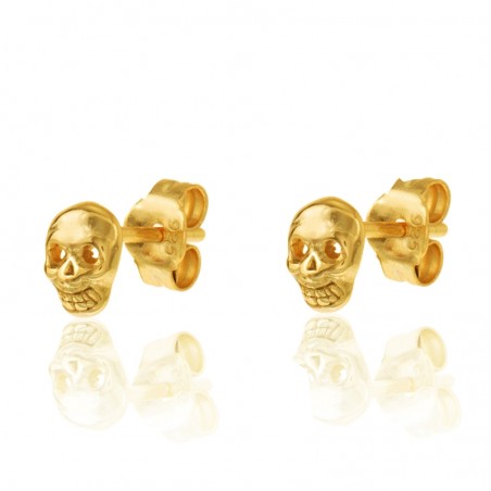 Pendientes Calavera - 6 mm - Bañado Oro y Plata Rodiada