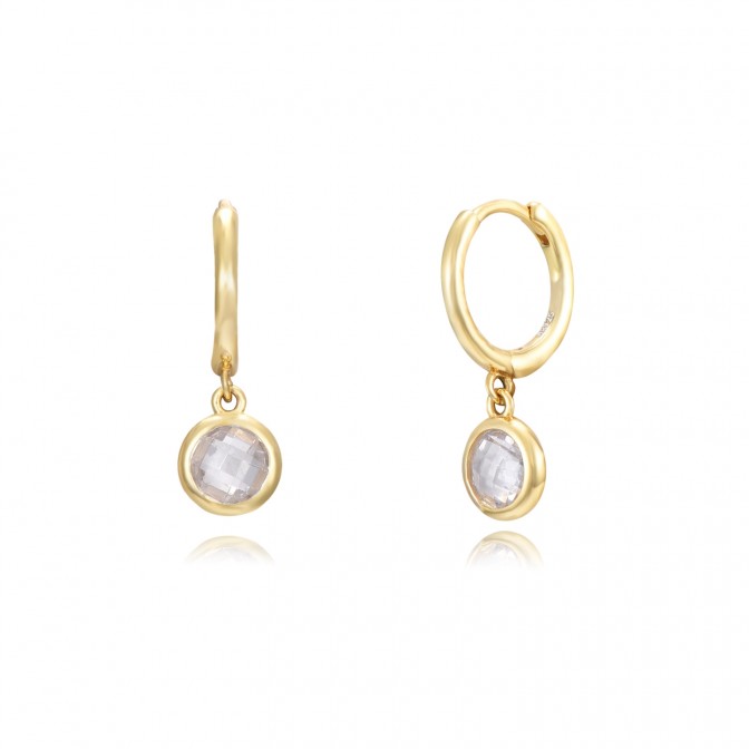 Pendientes Circonita - 11 + 6 mm - Plata Bañado Oro y Plata Rodiada