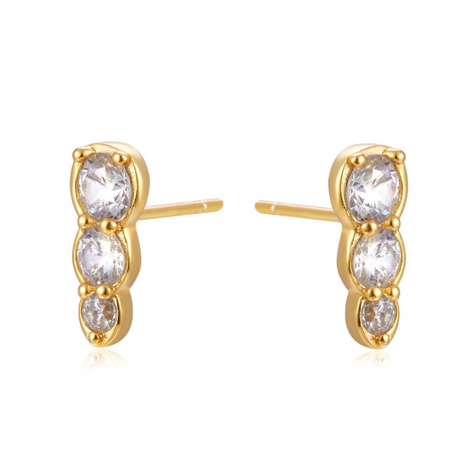 Pendientes Circonita - 3 CZ - Bañado Oro y Plata Rodiada