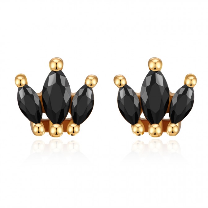 Pendientes Circonita - 3 CZ - Bañado Oro y Plata Rodiada