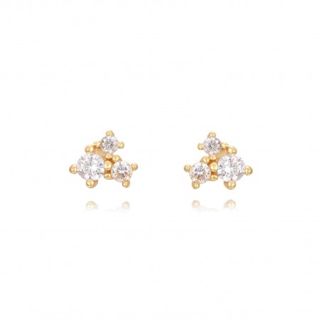 Pendientes Circonita - 4,5 mm - Bañado Oro y Plata Rodiada