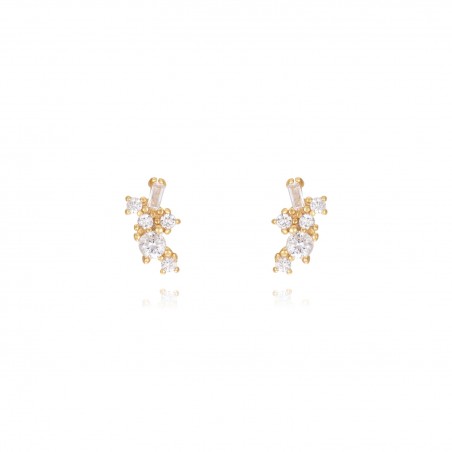 Pendientes Circonita - 8 * 4 mm - Bañado Oro y Plata Rodiada