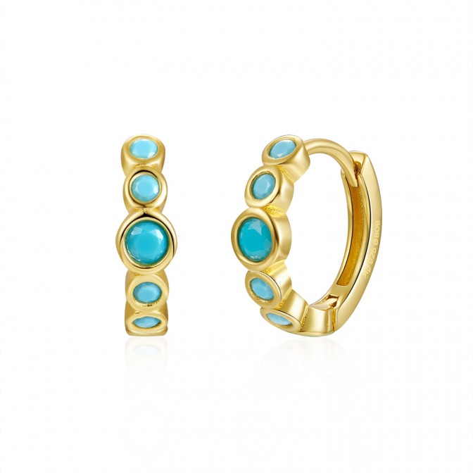 Pendientes Circonita - Aro - Turquesa - Plata Chapado Oro
