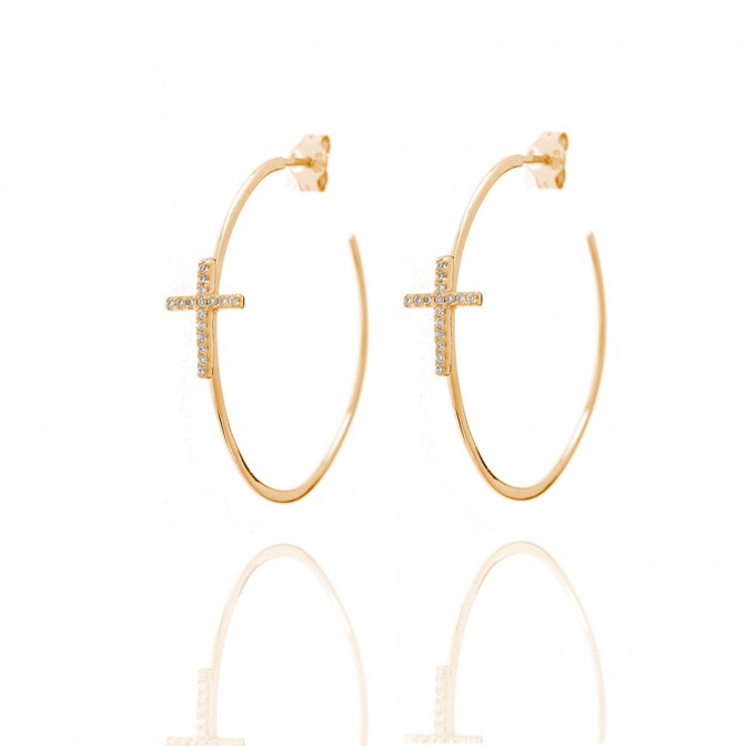 Pendientes Circonita - Aro 28mm Cruz