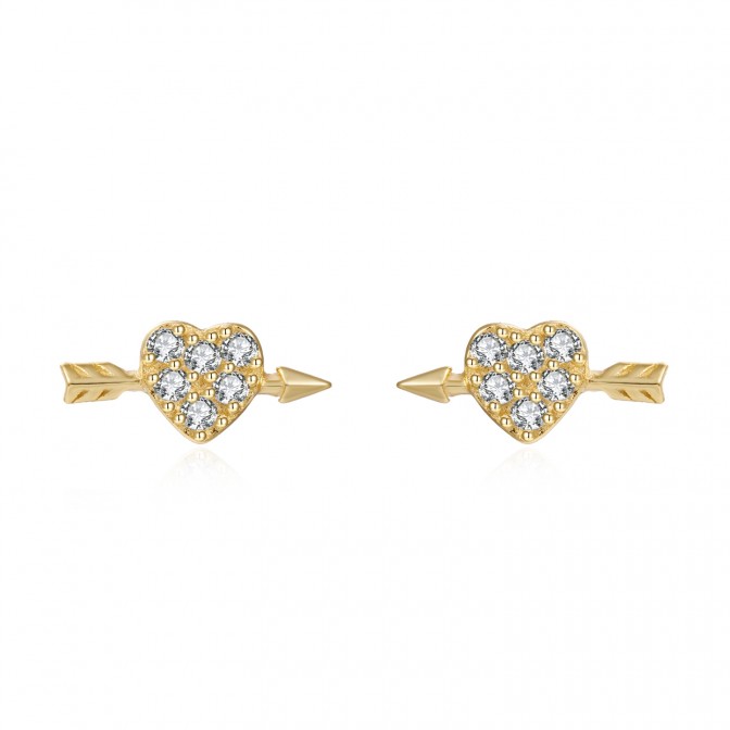 Pendientes Circonita - Corazon 8,5*4 mm - Bañado Oro y Plata Rodiada