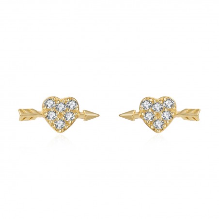 Pendientes Circonita - Corazon 8,5*4 mm - Bañado Oro y Plata Rodiada