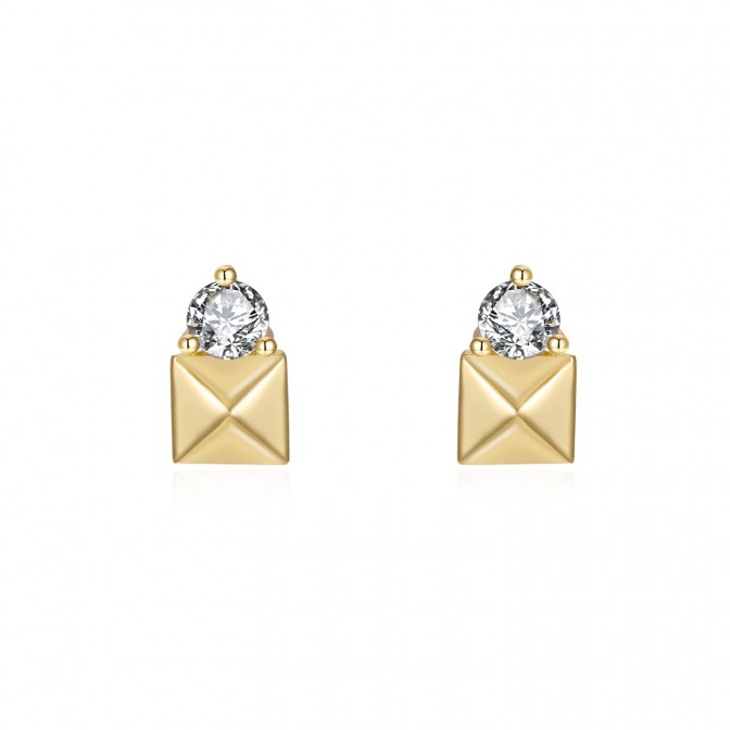 Pendientes Circonita - Cuadrado 7*4 mm - Bañado Oro y Plata Rodiada