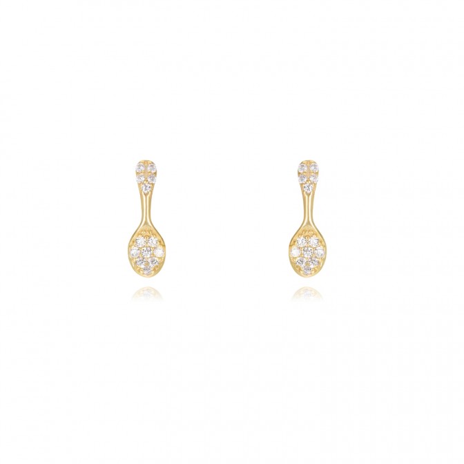 Pendientes Circonita - Cuchara 10mm - Bañado Oro y Plata Rodiada