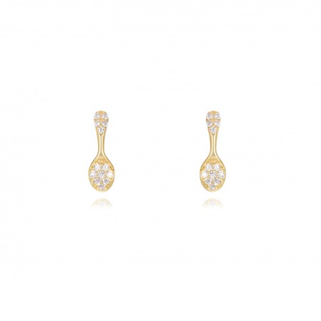 Pendientes Circonita - Cuchara 10mm - Bañado Oro y Plata Rodiada