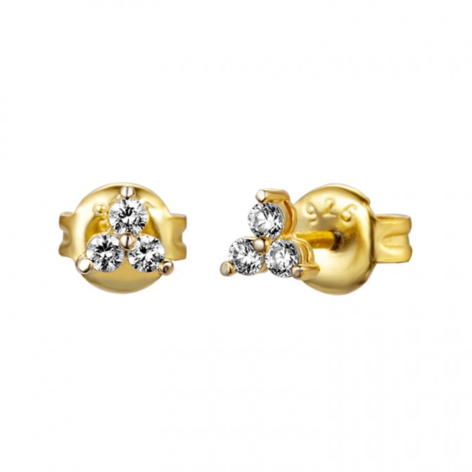 Pendientes Circonita - 4mm Flor - Bañado Oro y Plata Rodiada