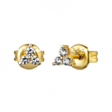 Pendientes Circonita - 4mm Flor - Bañado Oro y Plata Rodiada