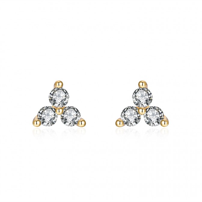 Pendientes Circonita - 4mm Flor - Bañado Oro y Plata Rodiada 2