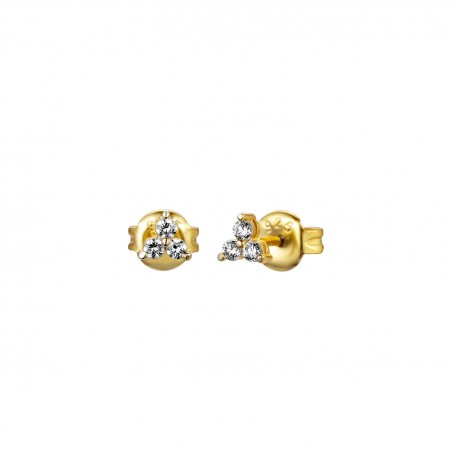 Pendientes Circonita - 4mm Flor - Bañado Oro y Plata Rodiada