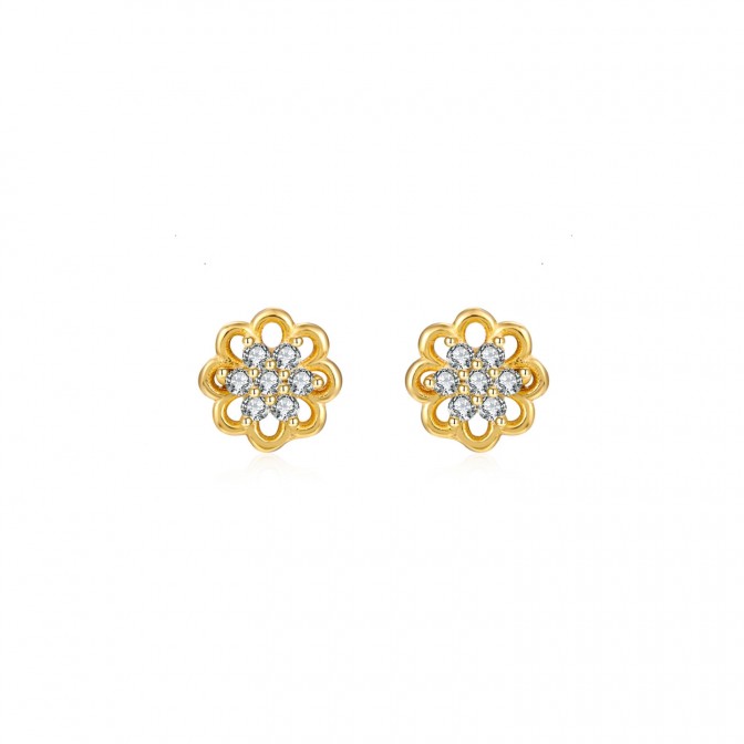 Pendientes Circonita - Flor 6mm - Bañado Oro y Plata Rodiada