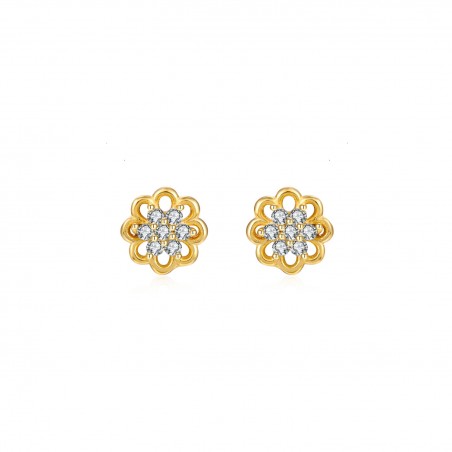 Pendientes Circonita - Flor 6mm - Bañado Oro y Plata Rodiada