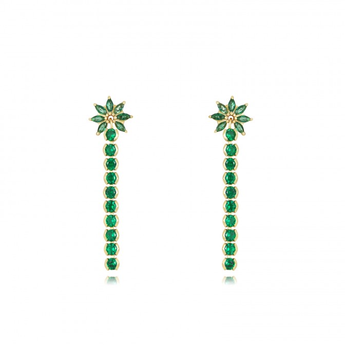 Pendientes Circonita - Flor Largo Marquesa - 36 mm - Bañado Oro