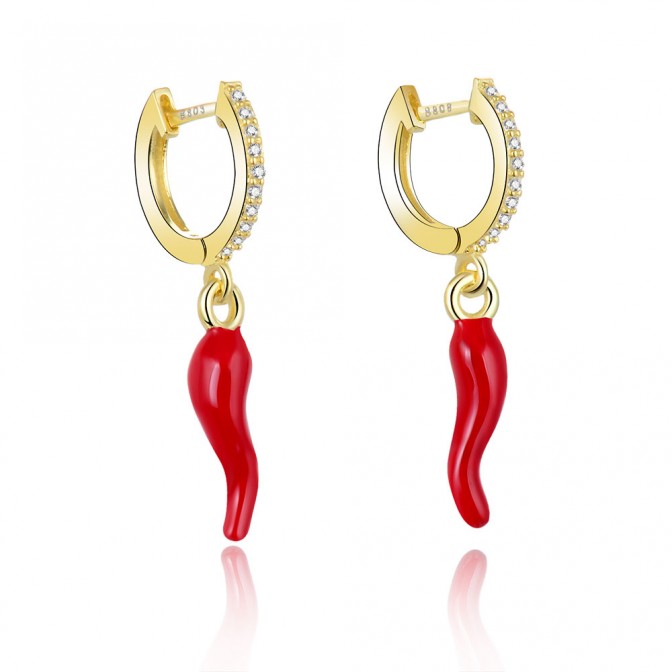 Pendientes Circonita - Guindilla Enamel - Bañado oro y Plata Rodiada