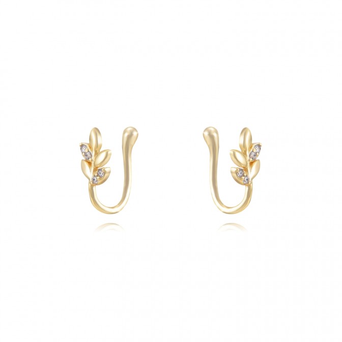 Pendientes Circonita - Hojas - Earcuff 12,5 - Bañado Oro y Plata Rodiada