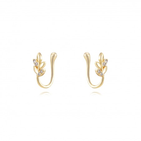 Pendientes Circonita - Hojas - Earcuff 12,5 - Bañado Oro y Plata Rodiada