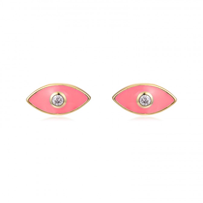 Pendientes Circonita - Ojo de Turco - Esmalte - 8*4 mm - Bañado Oro 2