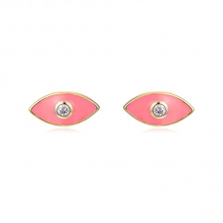 Pendientes Circonita - Ojo de Turco - Esmalte - 8*4 mm - Bañado Oro