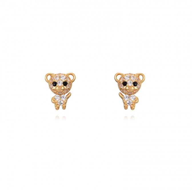 Pendientes Circonita - Oso 5,5*7 mm - Bañado Oro Y Plata Rodiada
