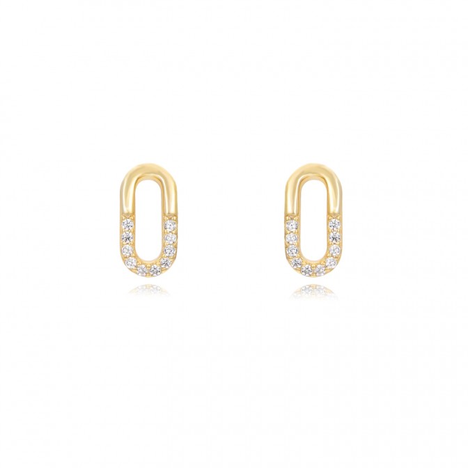 Pendientes Circonita - Ovalo 9,5*5,5mm - Bañado Oro y Plata Rodiada 2