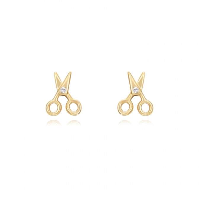 Pendientes Circonita - Tijera 6mm - Bañado Oro y Plata Rodiada